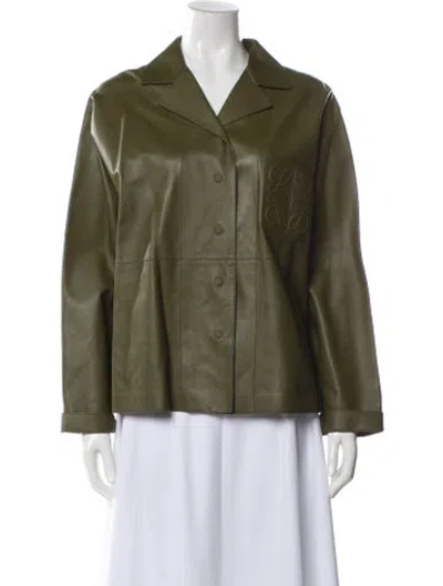 Pre-owned Loewe Anagram Leather Jacket In Green