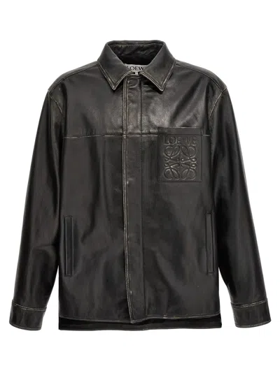 Loewe Anagram Leather Overshirt In Black