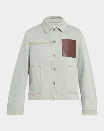Loewe Anagram Leather Pocket Workwear Jacket In Green