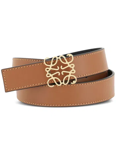 Loewe Anagram Leather Reversible Belt In Brown