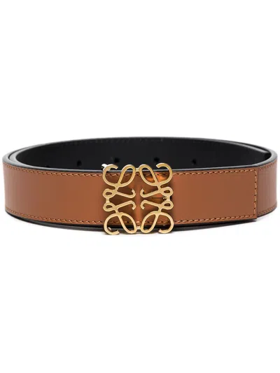 Loewe Anagram Leather Reversible Belt In Brown