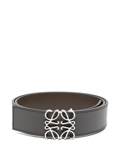 Loewe Anagram Leather Reversible Belt In Grey