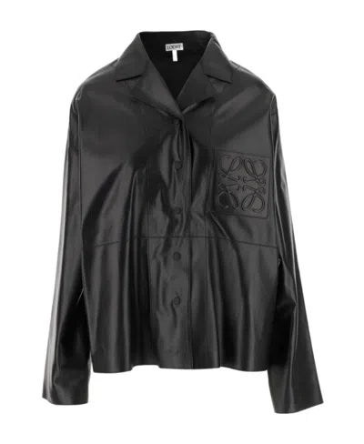 Loewe Anagram Leather Shirt In Black
