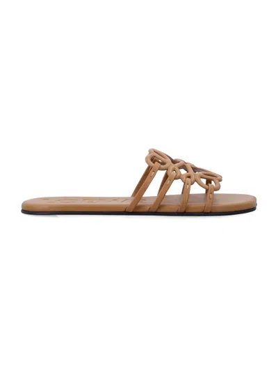 Loewe Anagram Leather Slide Sandals In Marrone
