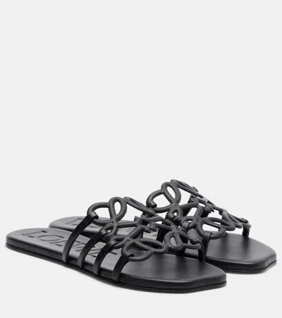 Loewe Petal Anagram Slides In Soft Calfskin In Black