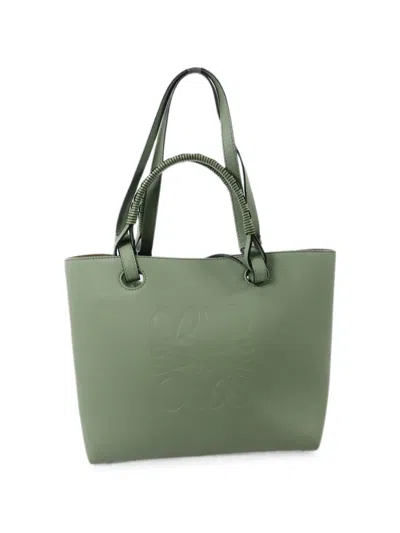 Pre-owned Loewe Anagram Leather Tote Bag In Green