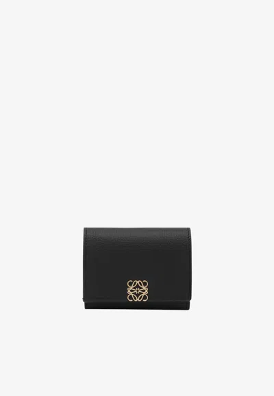 Loewe Anagram Leather Tri-fold Wallet In Black