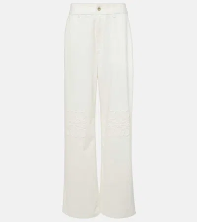 Loewe Anagram Leather-trimmed Wide-leg Jeans In White