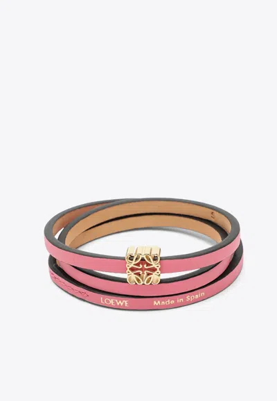 Loewe Anagram Leather Twist Bracelet In Pink