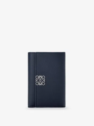 Loewe Anagram Leather Wallet With Front Logo In Blue