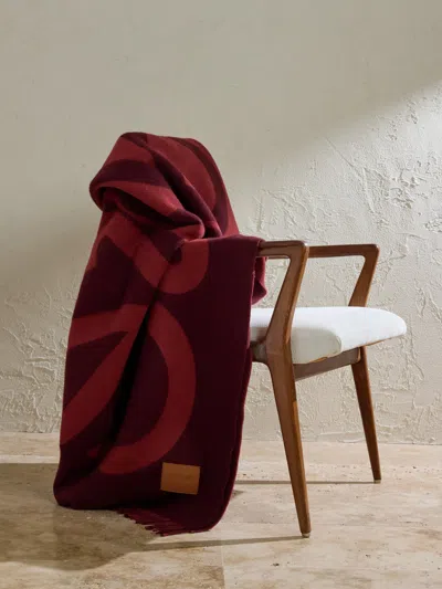 Loewe Anagram Leather-appliquéd Fringed Logo-jacquard Wool And Cashmere-blend Blanket In Burgundy