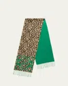 Loewe Anagram Leopard-print Cashmere Scarf In Green