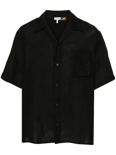 Loewe Anagram Linen Short-sleeve Shirt In Black