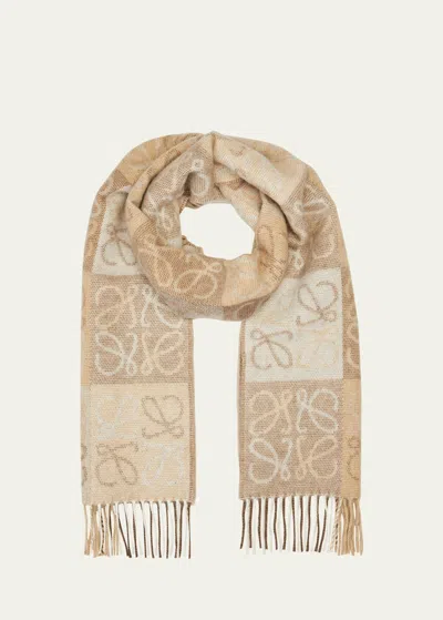 Loewe Anagram Logo Cashmere-blend Scarf In White / Beige