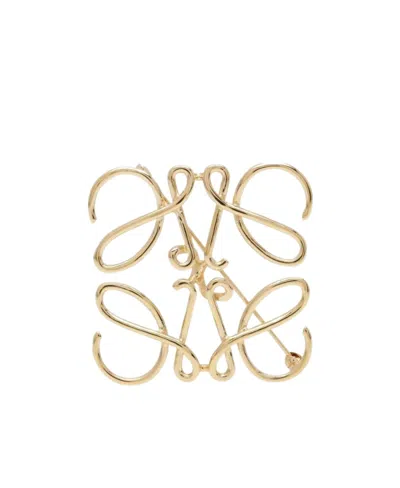 Loewe Anagram Logo Pin Brooch In Yellow