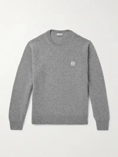 Loewe Mens Mini Anagram-embroidered Wool Jumper Grey Melange In Gray