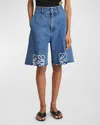 Loewe Anagram-embroidered Wide-leg Denim Shorts In Jeans Blue