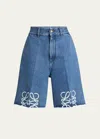 Loewe Anagram-embroidered Wide-leg Denim Shorts In Jeans Blue
