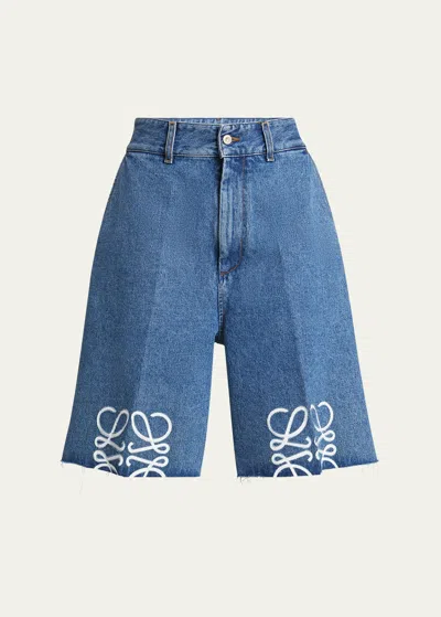 LOEWE ANAGRAM LONG DENIM SHORTS