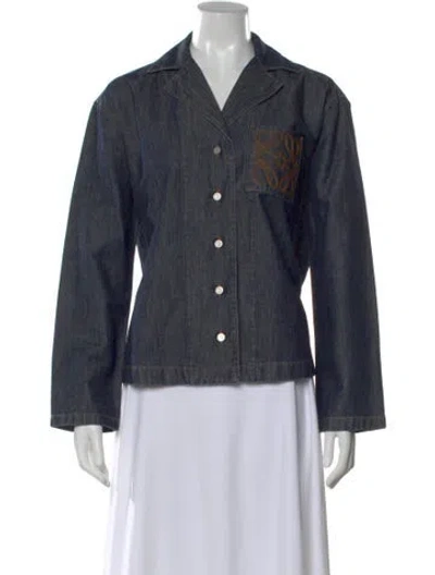 Pre-owned Loewe Anagram Long Sleeve Button-up Top In Blue