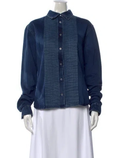 Pre-owned Loewe Anagram Long Sleeve Button-up Top In Blue