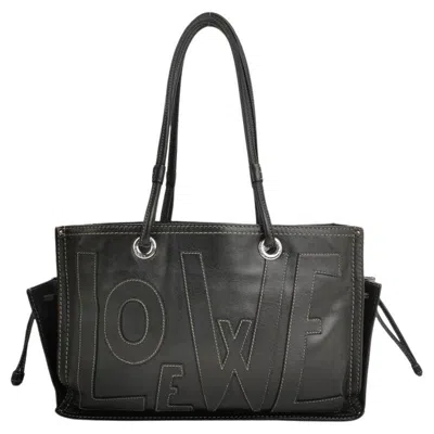 Pre-owned Loewe Anagram Love Logo Shopper Tote Black Medium 35cm