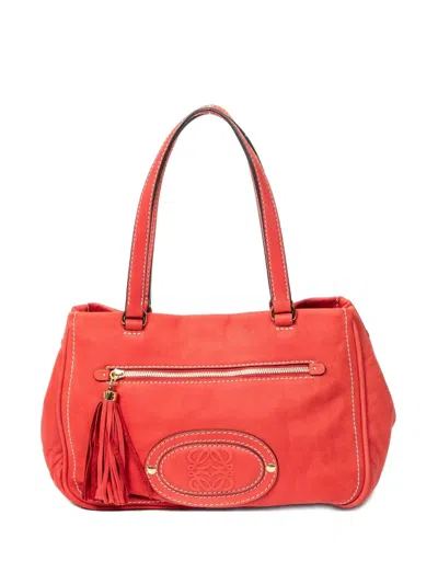 Pre-owned Loewe Anagram Madrid Fringe Shoulder Bag In Red