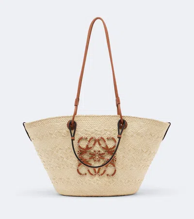 Loewe Anagram Medium Leather-trimmed Basket Bag In Beige
