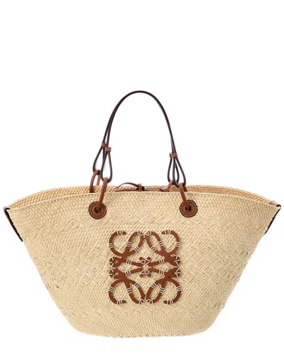 Loewe Anagram Medium Raffia & Leather Tote In Blue