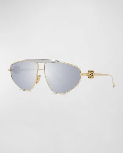 Loewe Anagram Metal Alloy Aviator Sunglasses In Shiny Endura Gold Smoke Mirror