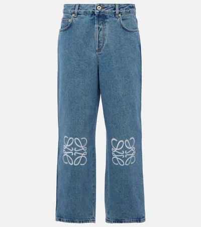 Loewe Anagram Mid-rise Cropped Straight Jeans In Mid Blue Denim
