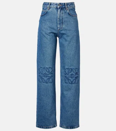 Loewe Anagram Baggy Jeans In Washed Medium-weight Cotton Denim In Blue