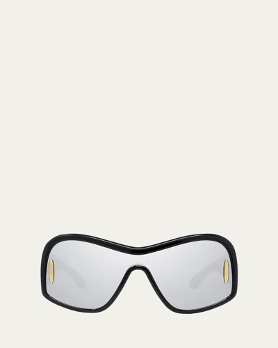Loewe Anagram Mirrored Acetate Shield Sunglasses In Black