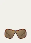 Loewe Anagram Mirrored Acetate Shield Sunglasses In Dark Havana