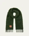 Loewe Anagram Mohair Fringe Scarf In Forest Green