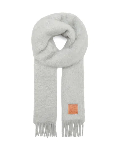 Loewe Anagram Mohair Fringe Scarf In Light Grey