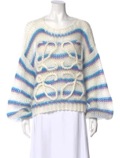 Pre-owned Loewe Anagram Mohair Sweater In White