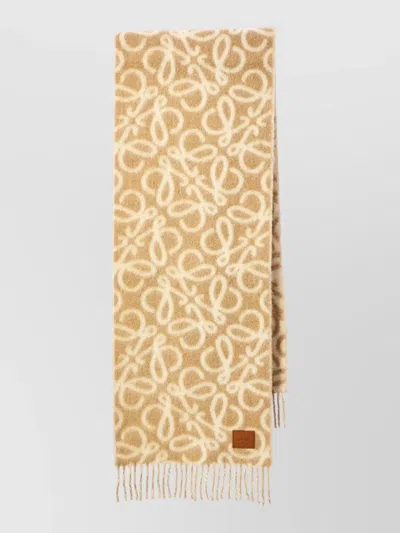 Loewe Anagram Motif Alpaca Wool Long Scarf In Brown