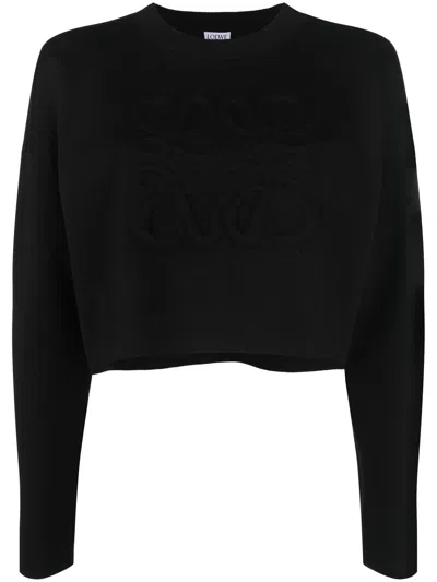 Loewe Anagram-motif Cropped Jumper In Blue