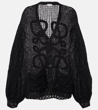 Loewe Anagram Open-knit Mohair-blend Cardigan In Black