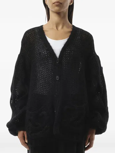 Loewe Anagram Open-stitch Cardigan In Black