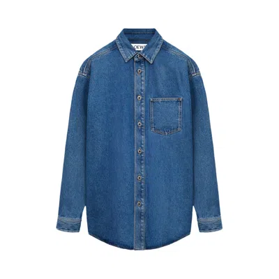Pre-owned Loewe Anagram Overshirt 'mid Blue Denim' | Men's Size 50