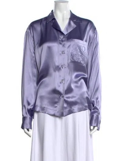 Pre-owned Loewe Anagram Pajama Silk Button-up Top In Purple