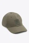 Loewe Curved Brim Logo Patch Cap In Cotton Canvas In Green