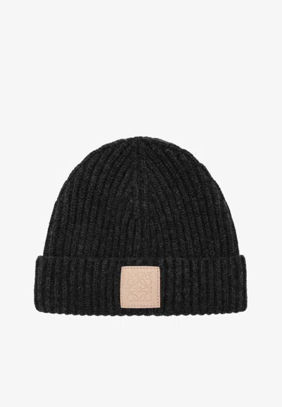 Loewe Anagram Patch Cashmere Beanie In Black