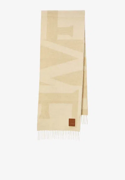 Loewe Anagram Patch Cashmere Fringed Scarf In Neutral