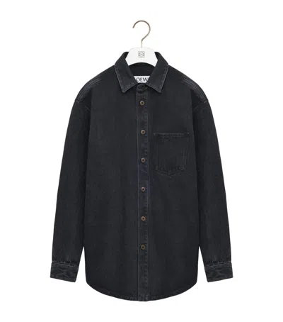 Loewe Anagram-patch Denim Overshirt In Black