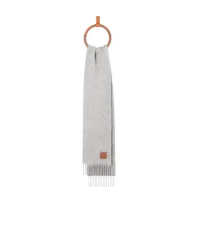Loewe Anagram Patch Fringed Scarf In Gray