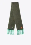 Loewe Anagram Patch Fringed Scarf In Green