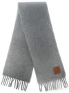 Loewe Womens Light Grey Brand-plaque Fringed Wool-blend Scarf In Gray
